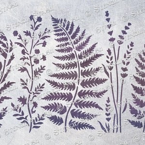 STENCIL &#39;Wild Meadow3 Fern&#39; Repeat, Flower & Leaves, Furniture, Plaster, Crafts, Reusable THICKER 250/10mil MYLAR, by Stencil Stash