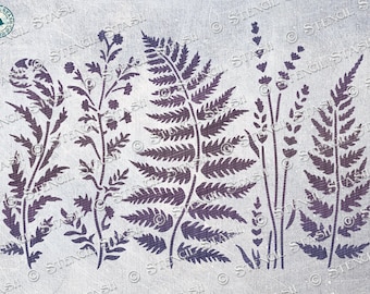 Pochoir « Wild Meadow3 Fern », motif fleurs et feuilles, meubles, plâtre, travaux manuels, réutilisable, plus épais 250/10 mil MYLAR, par pochoir
