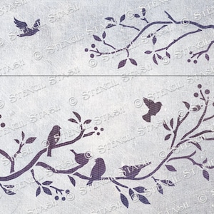 STENCIL 'Birds & Branches', Furniture, Walls, Home Decor, Craft, Suitable for 3d Raised, Reusable THICKER 250/10mil MYLAR, by Stencil Stash