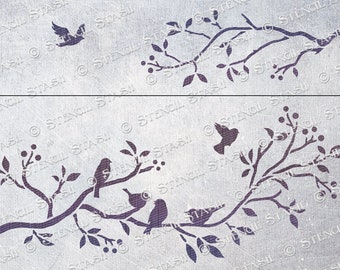 STENCIL 'Birds & Branches', Furniture, Walls, Home Decor, Craft, Suitable for 3d Raised, Reusable THICKER 250/10mil MYLAR, by Stencil Stash
