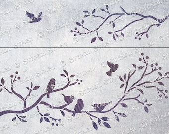 STENCIL &#39;Birds & Branches&#39;, Furniture, Walls, Home Decor, Craft, Suitable for 3d Raised, Reusable THICKER 250/10mil MYLAR, by Stencil Stash