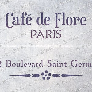 STENCIL 'Cafe de Flore' Paris, Vintage French Script, Furniture, Home decor, Crates, Reusable THICKER 250/10mil MYLAR, by Stencil Stash Crate Panels