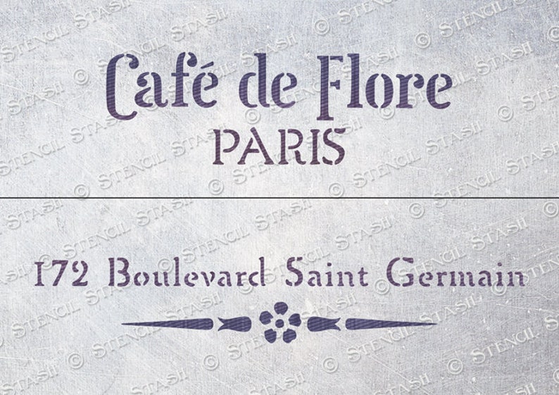 STENCIL 'Cafe de Flore' Paris, Vintage French Script, Furniture, Home decor, Crates, Reusable THICKER 250/10mil MYLAR, by Stencil Stash Crate Panels