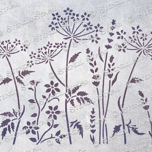 STENCIL &#39;Wild Meadow2 Cow Parsley&#39; Repeat, Flower & Leaves, Furniture, Plaster, Crafts, Reusable THICKER 250/10mil MYLAR, by Stencil Stash