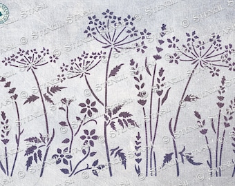 STENCIL 'Wild Meadow2 Cow Parsley' Repeat, Flower & Leaves, Furniture, Plaster, Crafts, Reusable THICKER 250/10mil MYLAR, by Stencil Stash