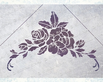 POCHOIR « Rose Corner » vintage, Fleur, Feuilles, Meubles, Chic, Décoration d'intérieur, Artisanat, Réutilisable PLUS épais 250/10 mil MYLAR par Stencil Stash