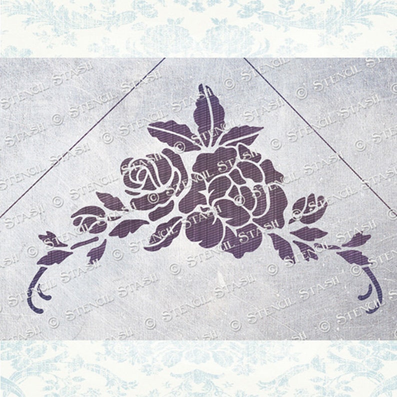 STENCIL 'Rose Corner' Vintage Flower Leaves Etsy