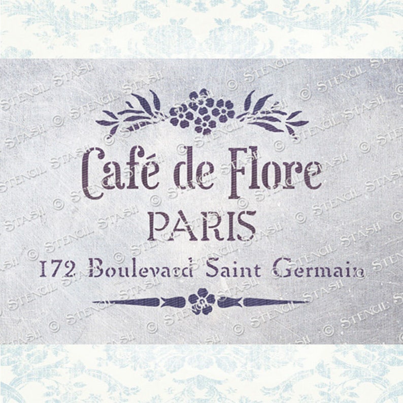 STENCIL 'Cafe de Flore' Paris, Vintage French Script, Furniture, Home decor, Crates, Reusable THICKER 250/10mil MYLAR, by Stencil Stash image 1