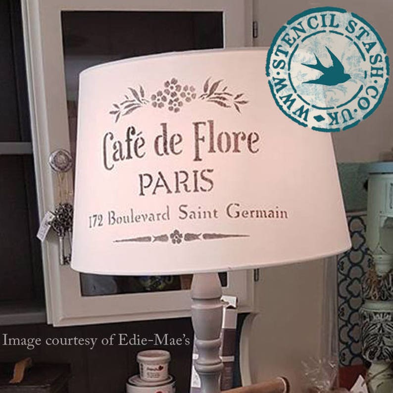 STENCIL 'Cafe de Flore' Paris, Vintage French Script, Furniture, Home decor, Crates, Reusable THICKER 250/10mil MYLAR, by Stencil Stash image 2