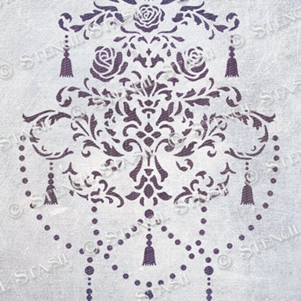 STENCIL 'Chandelier' Vintage Chic, Roses, Furniture, Walls, Home decor, Crafts, Reusable THICKER 250/10mil MYLAR, by Stencil Stash