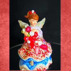 Vintage Lefton July Birthday Angel, Fairy Girl, Porcelain, Rhinestones, Embellished, Hand Decorated, 4.5", 1960's   (#7)   R11-10