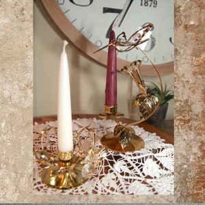 Vintage Flying Hummingbird Flower Tealight Candle Holder Gold Plated Crystals Bird, Crystal Lotus Flower Holder, 8&quot;, 1990&#39;s   B104-9-5