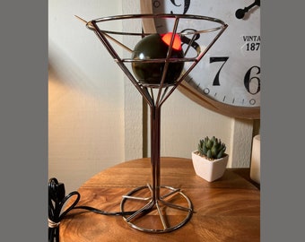 Vintage, Postmodern, Martini Lamp, David Krys, Original, Rare, 14", Olive Pit Lights Up, Chrome, 1993   K4/8-3-10