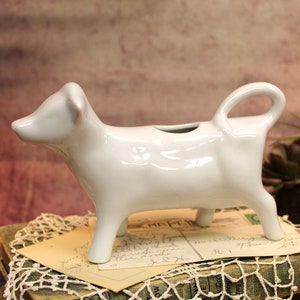 Vintage Ceramic All White Cow Creamer, 7&quot;, 1970&#39;s    B59-7-11