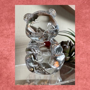 Vintage, Fenton, Art Glass, Birthstone Birthday Bear, Ruby Red Heart, July, 1980&#39;s, 7&quot;   B58-6-25