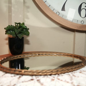 Vintage  Swirl Brass Metal Oval Vanity Mirror, Table or Wall Hanging, 12.5 inches, 1970&#39;s   B14-9-6 (#3)
