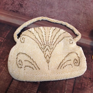 Antique Art Deco Czechoslovakia Glass Beaded Purse Mini, 1950&#39;s       B79
