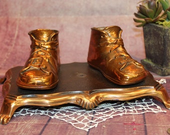 Vintage Hand Made Bronzed Baby Shoe Schoenen Jongensschoenen Slofjes & Wiegschoentjes 