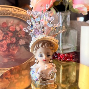 Inarco Lady, E-774 1963 , Head, Planter, Vintage, Jeweled Lady, Hand Designed, 6.5&quot;,   #3-1S