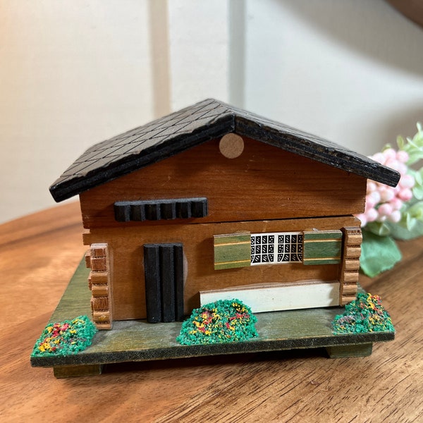 Vintage, Wood, Swiss Chalet, Cottage, Music Box, Plays, "Somewhere My Love" Musical, 5.5", 1970's    B59-3-10