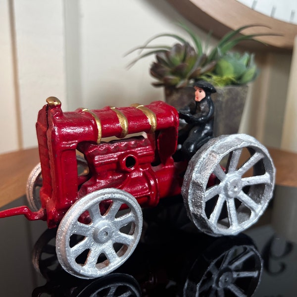 Vintage, Cast Iron, Red International Toy Tractor, 6.5" x 3.5", Red, Black, 1970's, Remake  B110-4-8