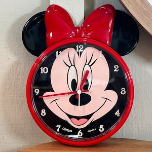 Vintage, Minnie Mouse, Ears & Bow, Disney, Lorus, Quartz, 11 Inch,  Wall Clock, Black/Red, Box, WORKS   B77-2-25