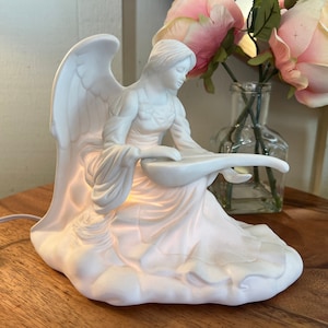 Avon, Angelic, Light, Porcelain, Angel, Playing Musical Instrmunt, Lamp, Nightlight,  9.5&quot;, Vintage, 1997   B72-4-8