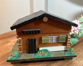 Vintage, Wood, Swiss Chalet, Cottage, Music Box, Plays, "Somewhere My Love" Musical, 5.5", 1970's    B59-3-10