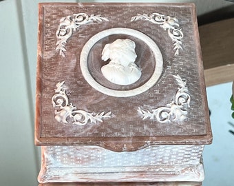 Vintage Incolay Stone Trinket Box: Cameo & Floral Design, Purple