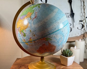 Vintage, 12 Inch, Globe Master, Legend, World Globe, Raised Relief Map, Metal Base, 1960's   D4/9   (#1)