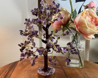 Vintage Purple Amethyst Kristallbaum, Bonsai, Edelstein, handverdrahteter Baum, 10 ", 1980's B49-8-10