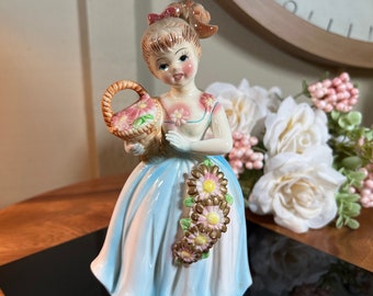 Vintage, Porcelain Girl, Blue Dress, With Pony Tail, Holding