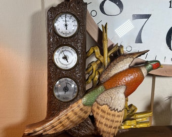 Vintage, New Haven, Pheasant, Plastic, 3 Gauge, Weather Station, 16", Wall Hanging, 1970's   K1/18