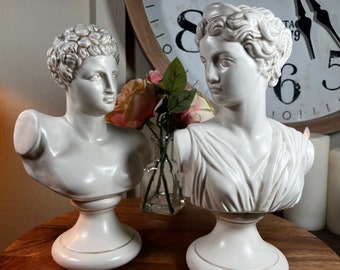 Vintage, Sculpture, Busts, of, Hermes and Artemis, - Greek God, Deity Busts, 11.5 inch,1970&#39;s   B89-9-3