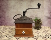 Antique Vintage Coffee Mill Grinder Cast Iron Metal Wood Box Handsome b 38
