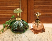 2 Vintage Glass Perfume Bottles, 1940 39 s, 1950 39 s, Pink, Green