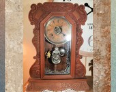 Vintage Wood Chiming KITCHEN Clock - GINGERBREAD Clock - Mantle Parlor Clock, 1900 39 s, 19.5 quot KR-7-18