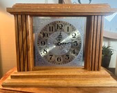 Vintage, Solid White Oak, Wood Case, Mantle Clock, Quartz, 15 inch, Ornate Face, 1980 39 s K1 26