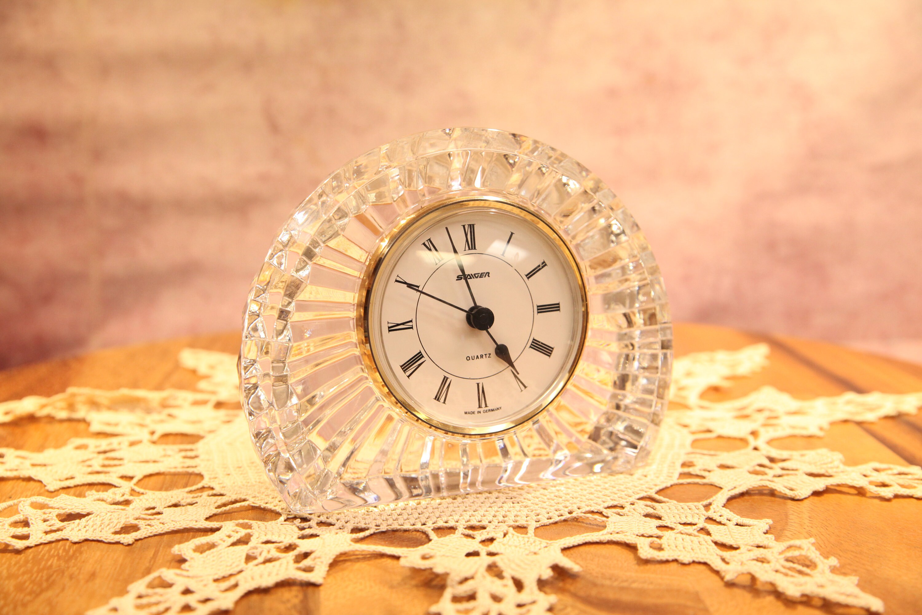 Vintage Lead Crystal Accent Clock Glass Quartz Staiger Etsy