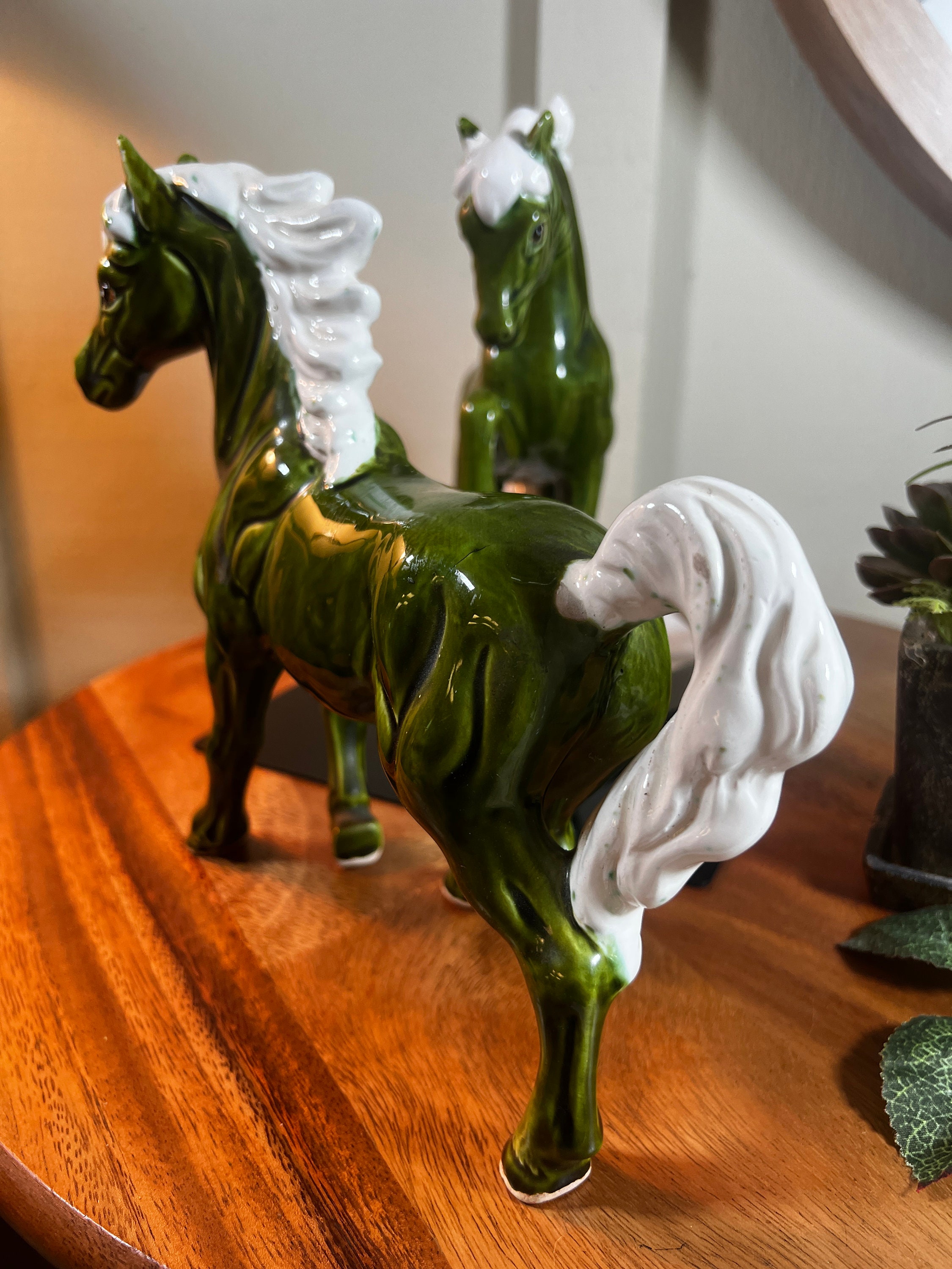 2 Olive Green, Ceramic, Horse's, MCM, Vintage, Pottery 2 Olive Green, Ceramic, Horse's, MCM, Vintage, Pottery