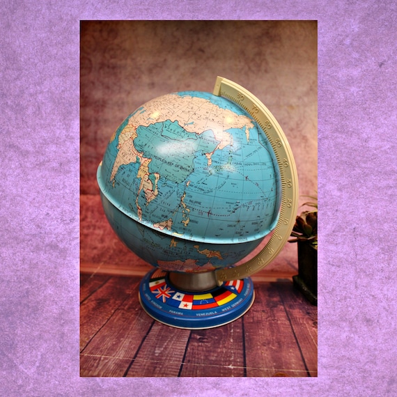 Vintage Tin World Globe Ohio Art Company 12