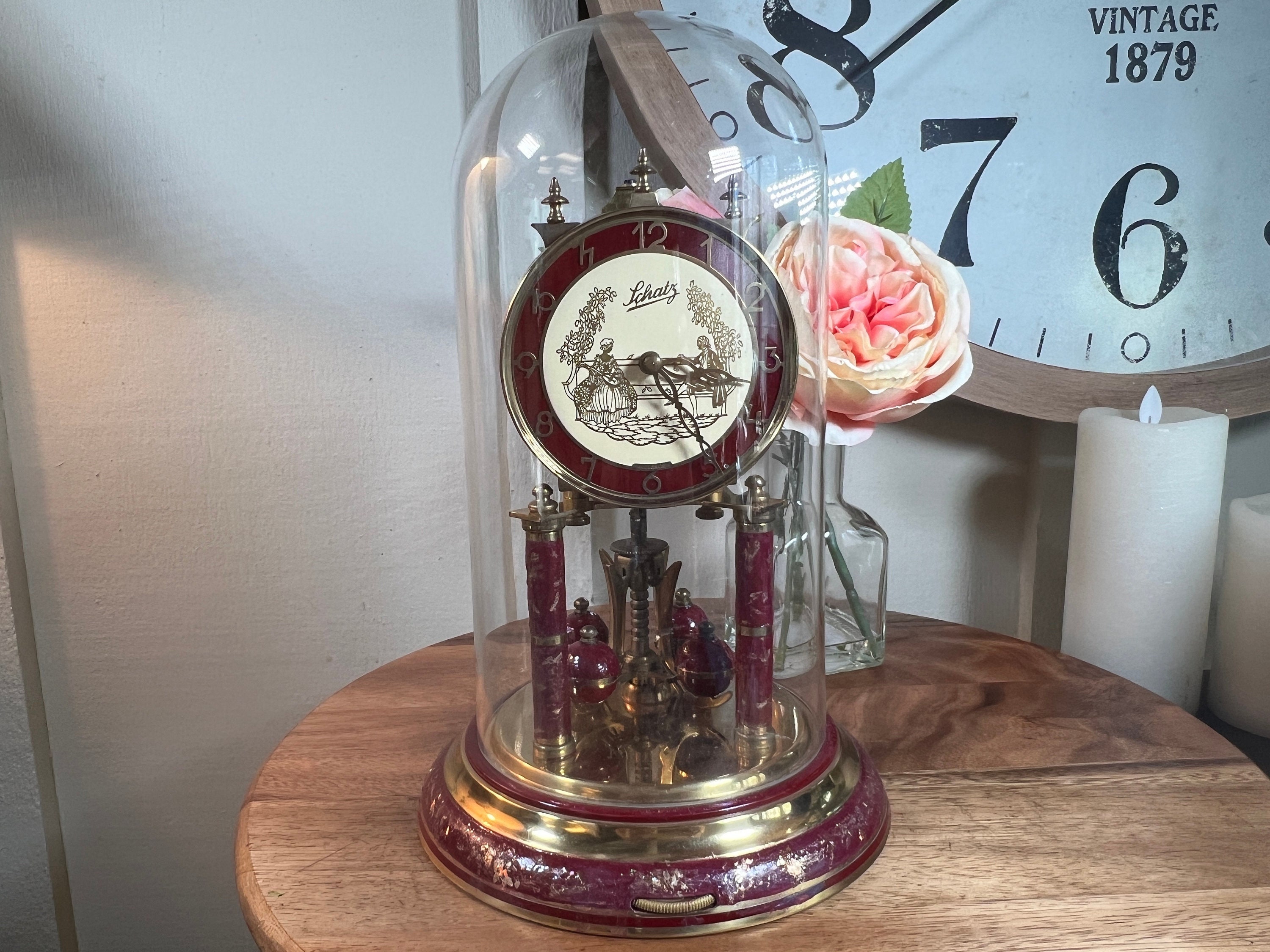 Vintage, Large, Glass Dome, Gold-burgundy, Schatz, Anniversary