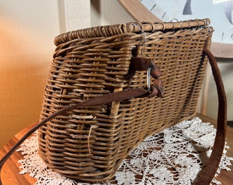 Panier De Pêche Ancien Osier Et Cuir – Pochette Creel Pour Pêche à La Mouche