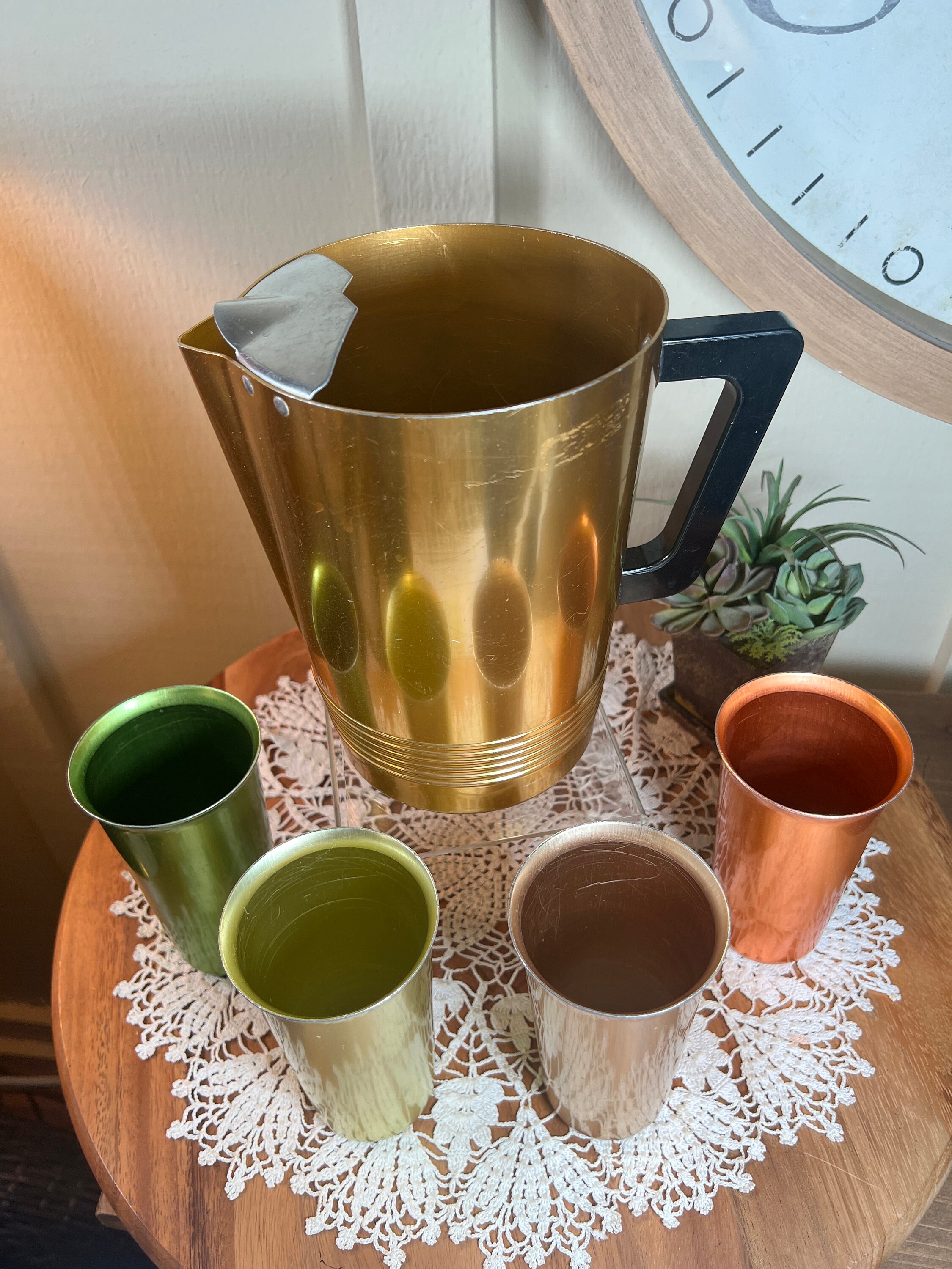 Vintage MCM Aluminum Pitcher Set 5 Pc., 4 Cups, 1 Pitcher Vintage MCM Aluminum Pitcher Set 5 Pc., 4 Cups, 1 Pitcher