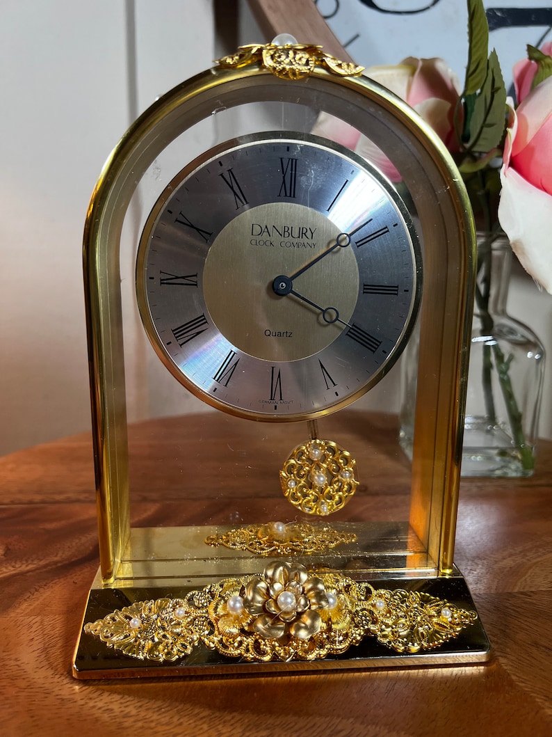 Vintage, Danbury Company, Pendulum Desk Clock, Brass, Quartz. Mantle ...
