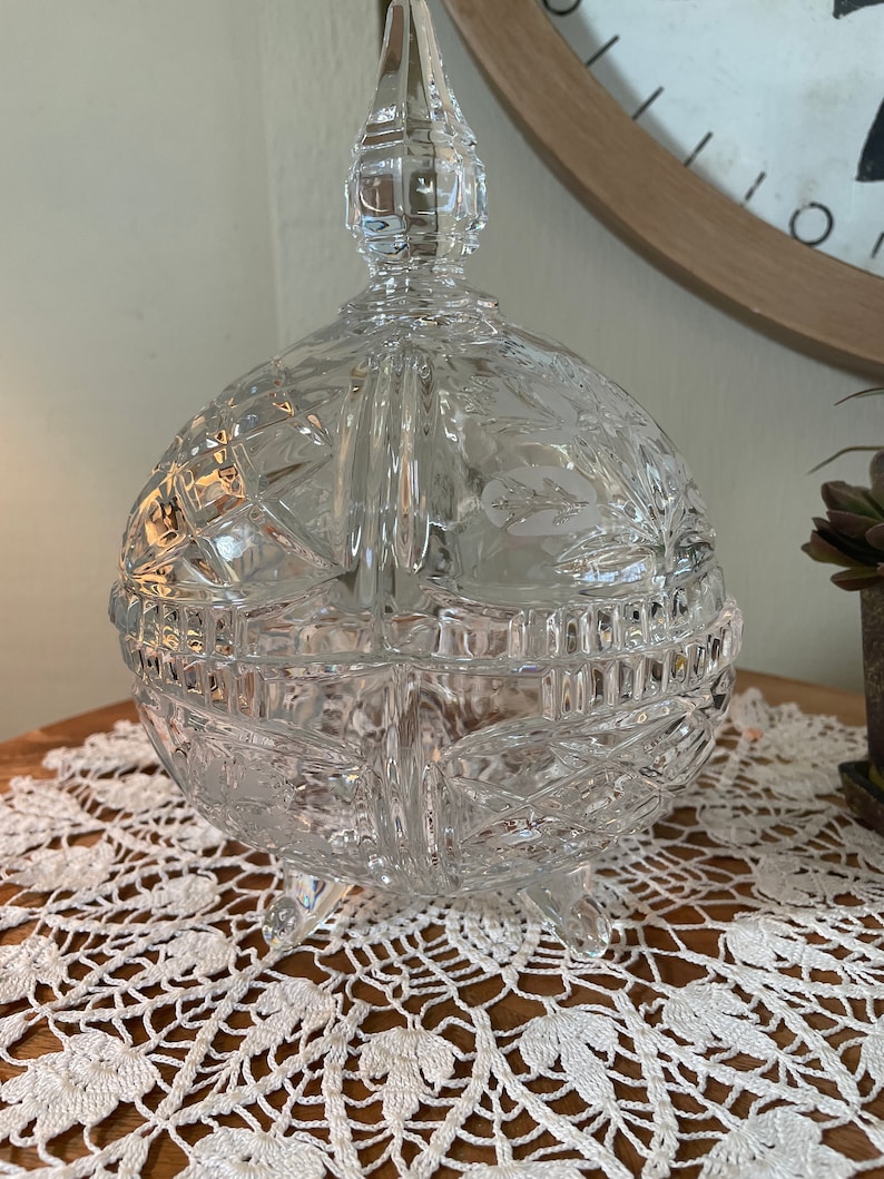 Vintage Large Oval Footed Lead Cut Glass Crystal Candy Dish Etsy Canada