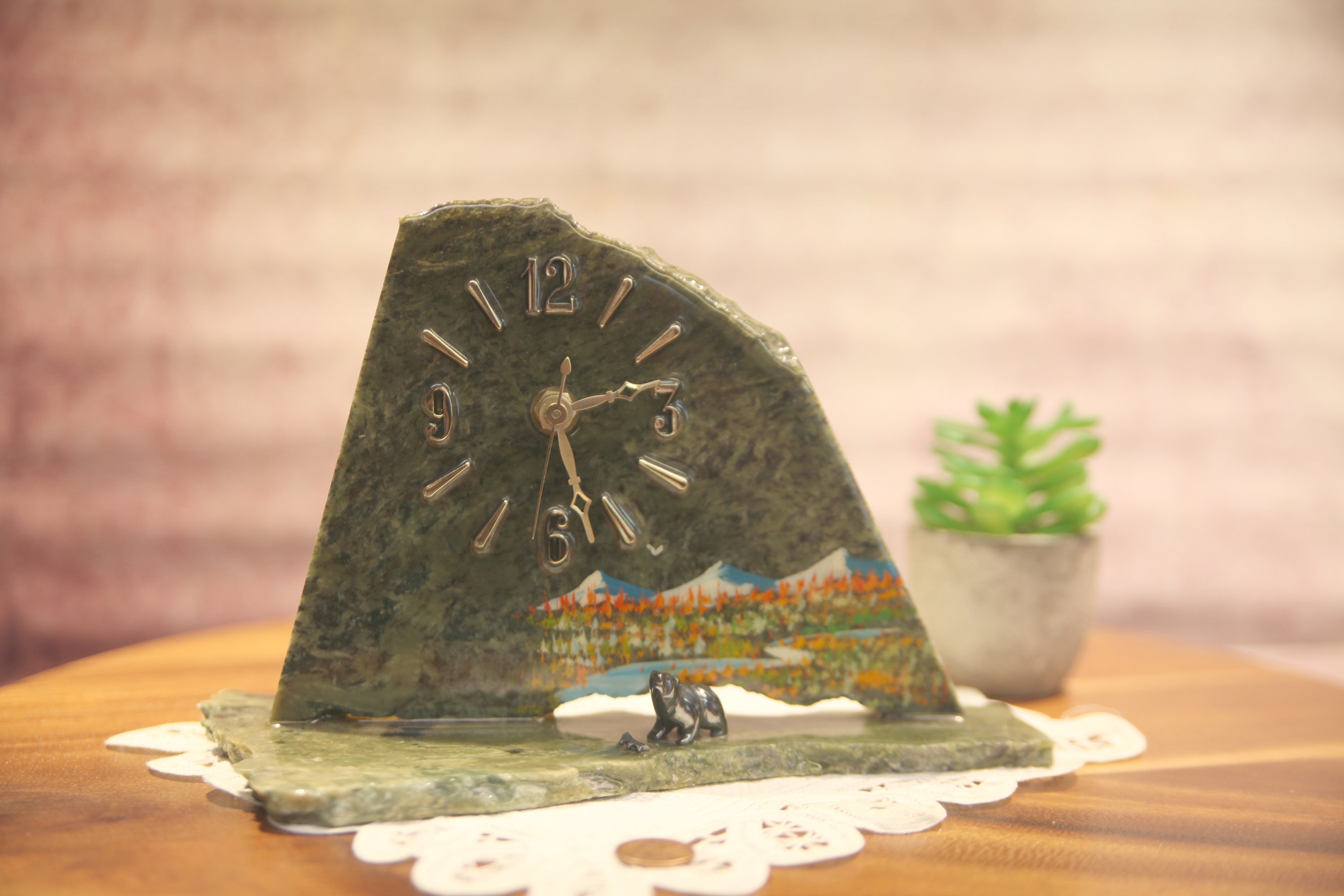 Vintage Jade Stone Accent Quartz Clock, British Columbia Clock