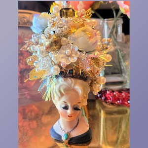 Inarco Lady, 1964, Lady Aileen Head, Head, Planter, Vintage, Jeweled Lady, Hand Designed, 8.5&quot;,   #1-1S