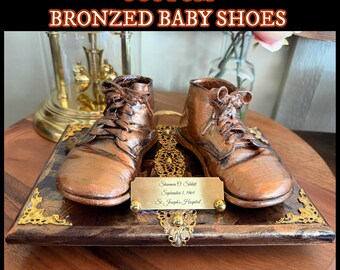 Bronze Baby Shoes, Custom-made, Mounted on Plaque, Bronze Engraved