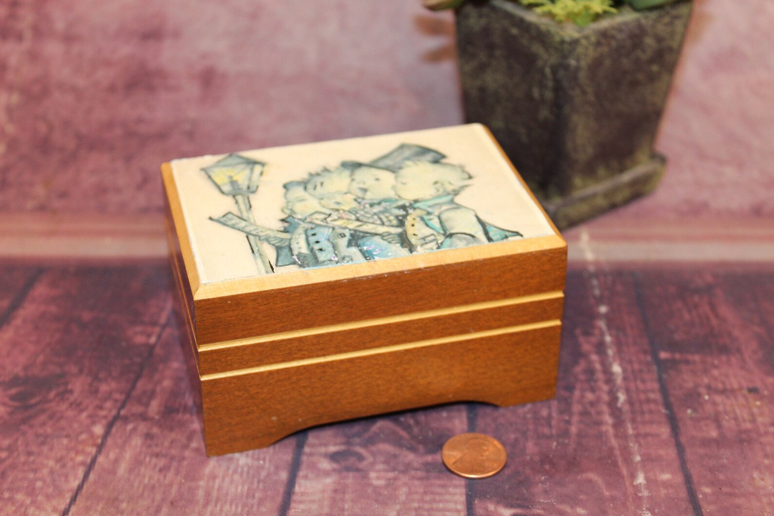 Vintage Swiss Made Wood Music Box with Hummel Boys Etsy